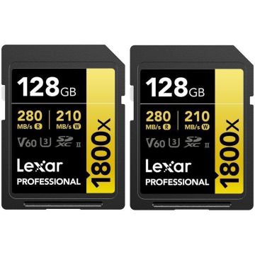 Lexar SDXC atmiņas karte Pro 1800x U3 UHS-II R280/W210 (V60) 128 GB - 2 gab.