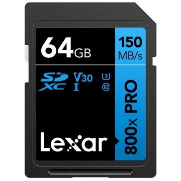 Lexar SDXC 800x Pro UHS-I atmiņas karte, C10 (V30) U3, R150, 64GB