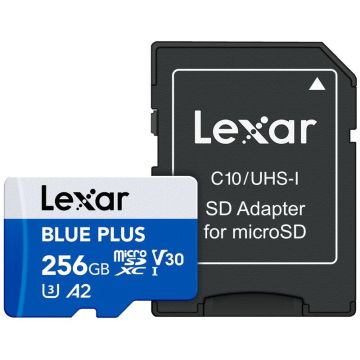 Lexar microSDHC Blue Plus UHS-I with SD adapter, up to 170MB/s read  C10/A2/U3 (V30) 256GB