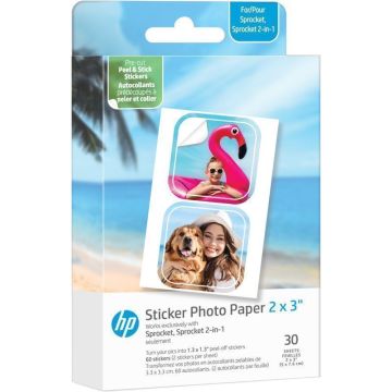 HP Sprocket Zink papīrs Luna 30-pack 2x3" iepriekš sagriezts 1,3x1,3 uzlīme
