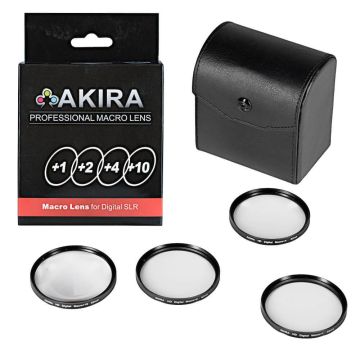 Akira makro lēcu komplekts +1+2+4+10 ar futrāli 55mm