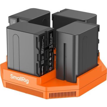 SmallRig 4834 NP-F970 4-kanālu kameras akumulatora lādētājs un 4-akumulatora komplekts