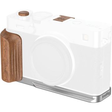 SmallRig 5984 L-shaped mount plate with wooden handle for FUJIFILM X-E5 (Rosewood, silver)