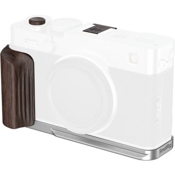 SmallRig 6236 L-shaped mount plate with wooden handle for FUJIFILM X-E5 (Ebony, silver)