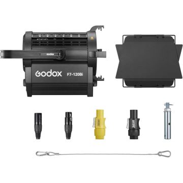 Godox F7 120Bi K1 divkrāsu LED Fresnel gaisma ar piekaramo stiprinājumu