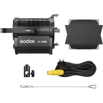 Godox F7 120Bi K2 divkrāsu LED Fresnel gaisma ar statīva stiprinājumu
