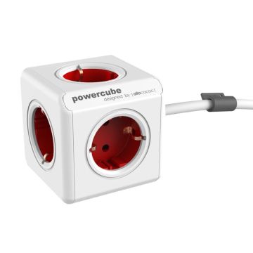 Allocacoc PowerCube Extended strāvas sadalītājs ar 1,5m kabeli, sarkans