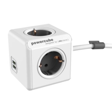 Allocacoc PowerCube Extended USB kontaktligzdu sadalītājs ar 1,5m kabeli, pelēks