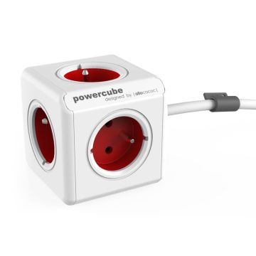 Allocacoc PowerCube Extended strāvas sadalītājs ar 3,0m kabeli (FR), sarkans