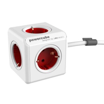Allocacoc PowerCube Extended strāvas sadalītājs ar 3m kabeli, sarkans