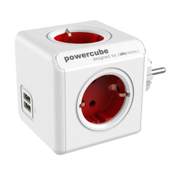 Allocacoc PowerCube Original USB strāvas sadalītājs, sarkans
