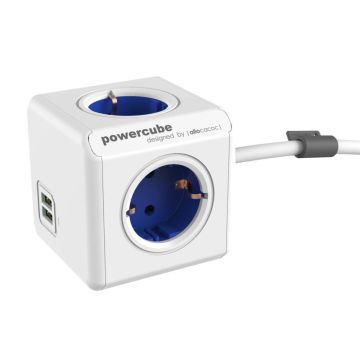 Allocacoc PowerCube Extended USB kontaktligzdu sadalītājs ar 1,5m kabeli, zils