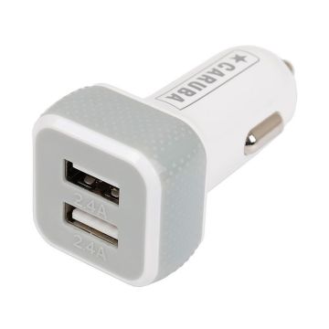 Caruba dubultais USB auto lādētājs 4,8amp, balts