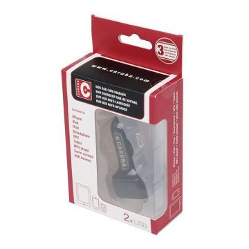 Caruba dubultais USB auto lādētājs 4,8amp, melns