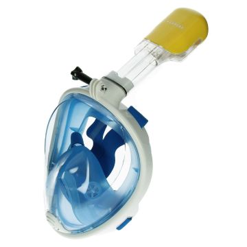 Caruba Full Face Snorkel Mask Dual Air Removable + Action Cam Mount (Blue S/M)