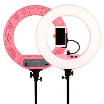 Caruba Round Vlogger 18" LED komplekts PRO ar somu, rozā