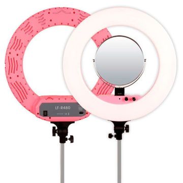 Caruba Round Vlogger 18" LED komplekts Economy ar somu, rozā