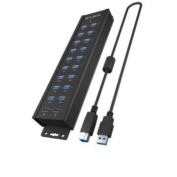 ICY BOX IB-HUB1720-U3 18+2 portu USB centrs, 96W barošanas bloks