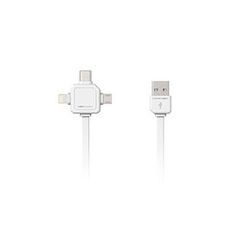 Allocacoc 3in1 USB kabelis (MicroUSB/iPhone Lightning/USB-C), balts