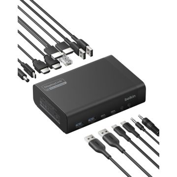 Belkin CONNECT 14-in-1 140 W dubultā displeja doks melns INC028kqBK