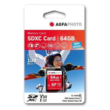 AgfaPhoto SDXC Card 64GB Augsts Ātrums Class 10 UHS I U1 V30