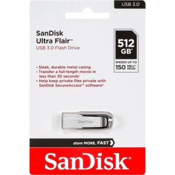 SanDisk Cruzer Ultra Flair 512GB USB 3.0 150MB/s SDCZ73-512G-G46 zibatmiņa