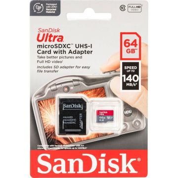 Sandisk memory card microSDXC 64GB Ultra 140MB/s + adapter