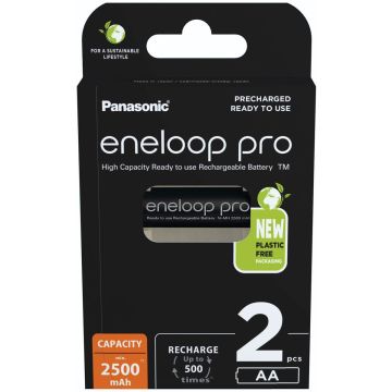 Panasonic Eneloop Pro Mignon 2500mAh AA Ni-MH BK-3HCDE/2BE 2 gab.