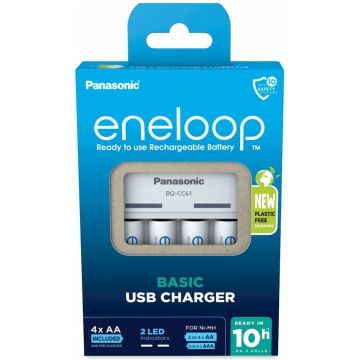 Panasonic Eneloop Basic USB lādētājs BQ-CC61 ar 4xAA 2200mAh