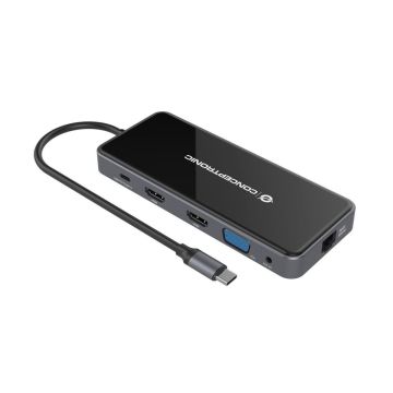 Conceptronic 12-in-1 USB 3.2 adapteris, 4x USB-A, 2x HDMI, USB-C, SD/MicroSD, RJ45, Audio I/O