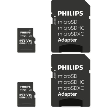 Philips MicroSDHC 2 iepakojums 32GB Class 10 UHS-I U1 ar adapteri