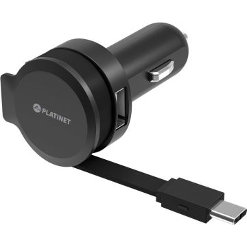 Platinet automašīnas lādētājs 1xUSB 2,4A + USB-C kabelis (44652)