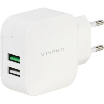 Vivanco lādētājs USB 2,4A/1A, balts (37563)