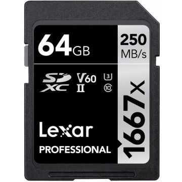 Lexar SDXC Pro 1667X UHS-II U3 R250/W120 (V60) 64GB atmiņas karte