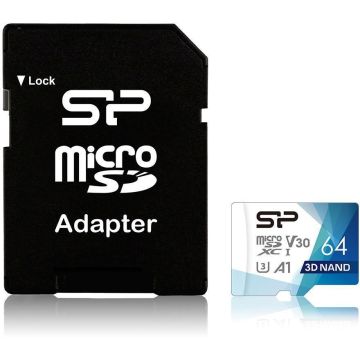 Silicon Power atmiņas karte microSDXC 64GB Superior Pro V30 + adapteris