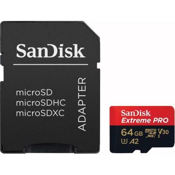 SanDisk microSDXC 64GB Extreme Pro A2 C10 V30 UHS-I U3 atmiņas karte