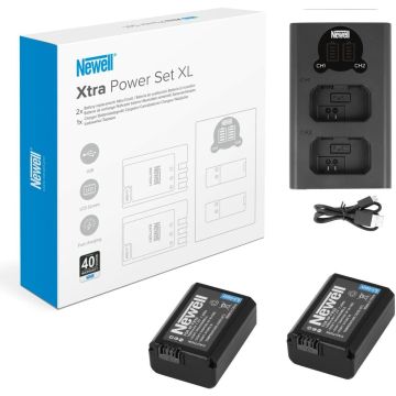 Dual-channel lādētājs komplekts un divi NP-FW50 akumulatori Newell DL-USB-C for Sony