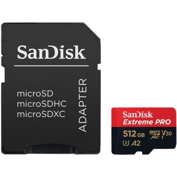 SanDisk microSDXC 512GB atmiņas karte Extreme Pro A2 C10 V30 UHS-I U3