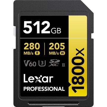Lexar SDXC Pro 1800x atmiņas karte U3 UHS-II R280/W210 (V60) 512GB
