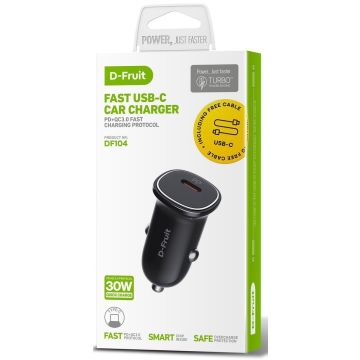 D-Fruit automašīnas lādētājs 30W USB-C + USB-C kabelis DF104