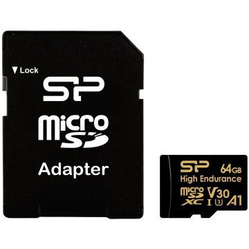 Silicon Power atmiņas karte microSDXC 64GB High Endurance + adapteris