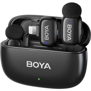 Boya Mini-15 Ultrakompakts 2.4GHz bezvadu mikrofona sistēma ar Lightning spraudni (Melns)