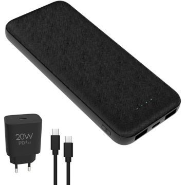 Platinet enerģijas banka + USB lādētājs 10000mAh komplekts PMPB10SETB, melns