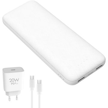 Platinet enerģijas banka + USB lādētājs 10000mAh komplekts PMPB10SETW, balts