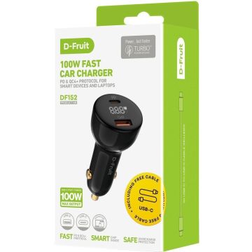 D-Fruit Automašīnas Lādētājs 100W USB-C + Kabelis DF152