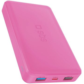 SBS enerģijas banka 10000mAh 2xUSB-A + USB-C, rozā