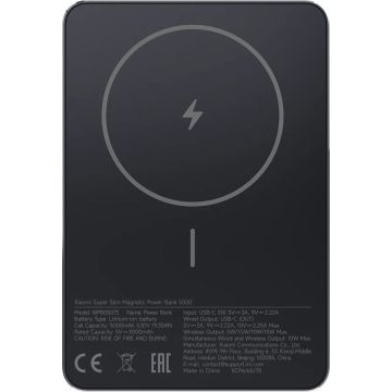 Xiaomi enerģijas banka Super Slim Magnetic 5000mAh, melns