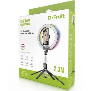 D-Fruit DF169 10" gaismas gredzens ar statīvu-selfiju nūju