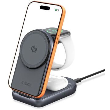Tech-Protect bezvadu lādētājs A53 3in1 25W, pelēks