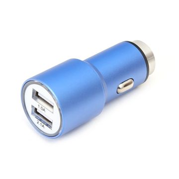 Omega automašīnas lādētājs 2xUSB 2100mA metāls, zils (43343)